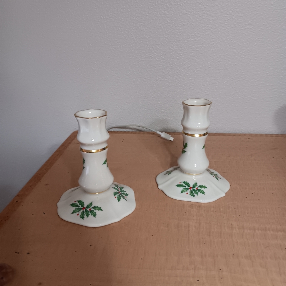 Pair of vintage lenox Christmas tree candle sticks
